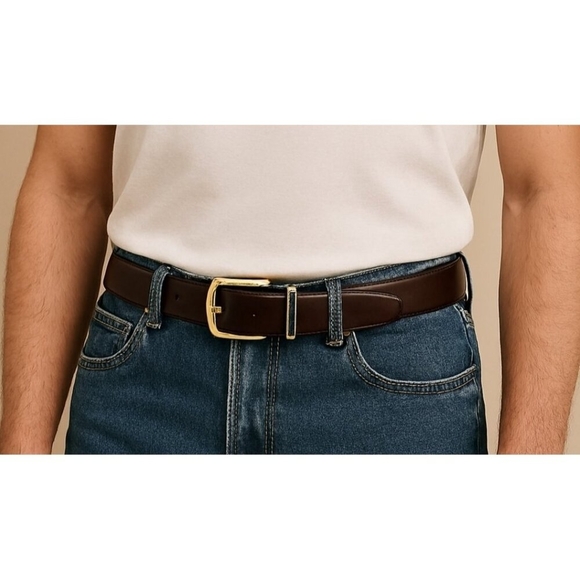 Pierre Cardin Size 36 Leather Belt Reversible Black Brown Gold Buckle - Picture 2 of 8